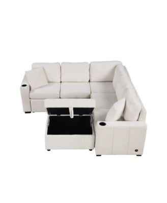 84.7" Sectional Pull-out Sofa Bed with Ottoman