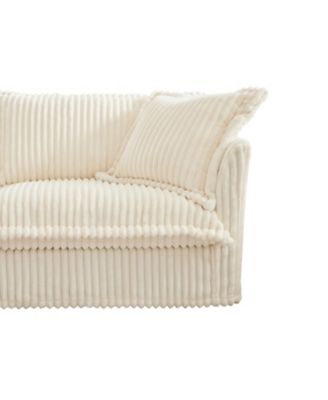 Streamdale Cream Corduroy 2-Seater Sofa with Ottomans & Sleeper