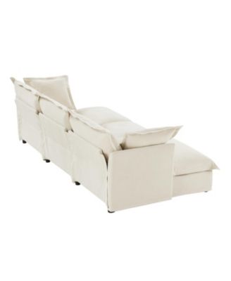 Cream Chenille 3-Seat Sofa with Ottomans & Sleeper
