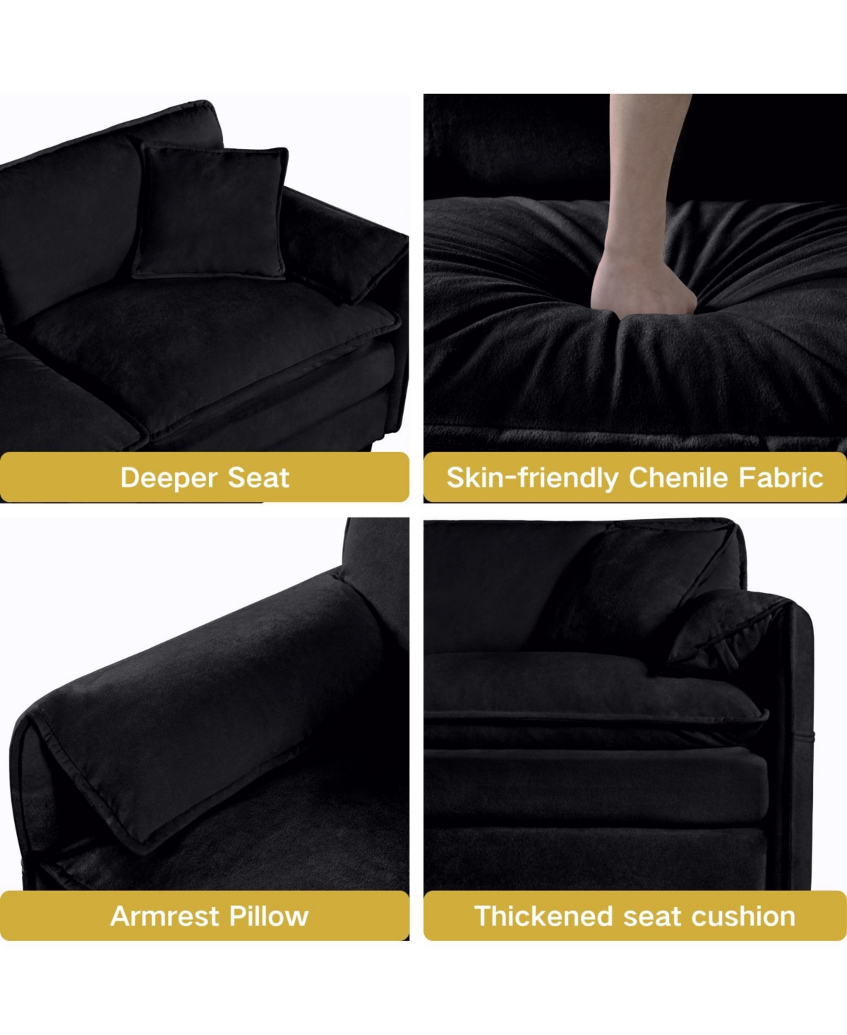 Streamdale Black Chenille Modular Sectional Sofa with Ottomans