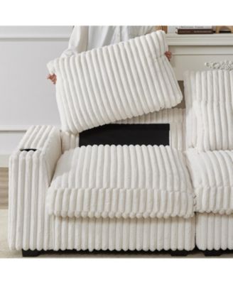 Streamdale 126" Corduroy L-Shaped Sofa w/ Cup Holder, USB, Pillows & Ottoman