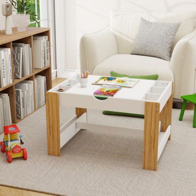 2-in-1 wooden Play Table with  Storage Compartments LEGO Compatibility Modern Activity Learning Table