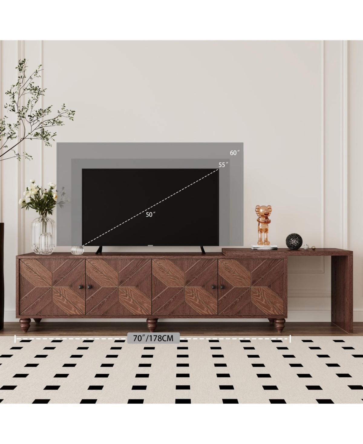 Streamdale Modern Tv Cabinet with Extendable Storage and Adjustable Shelves (70"-90")