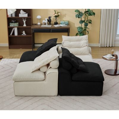 Streamdale Modular Sofa DIY, Corduroy, 4 Seats, No Armrests, Pillow-Back, Lumbar Pillow