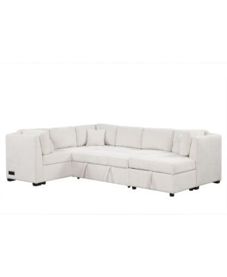 108" U-Shaped Sectional Sofa Bed with Storage Chaise, USB Ports & Power Sockets