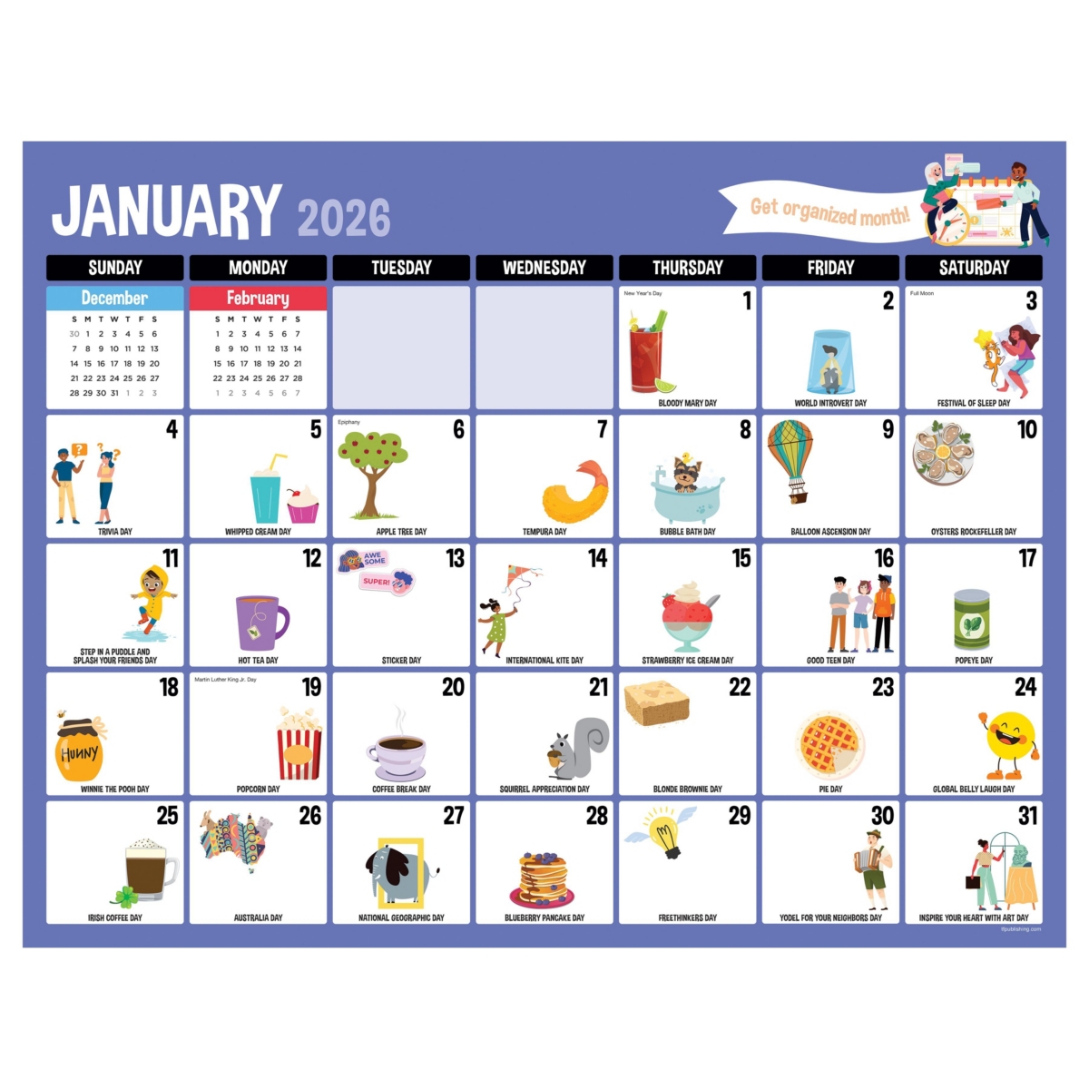 2026 Every Day's A Holiday Large Desk Pad Monthly Blotter Calendar - Multicolor