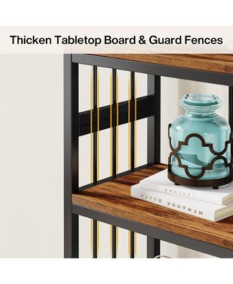 Tall Bookshelf, Industrial Curved Freestanding Display Shelf, Wood Storage Shelves with Metal Frame for Living Room