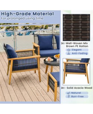 7 Piece Conversation Set Rattan Woven Chair Set with 2 Coffee Tables & 2 Ottomans