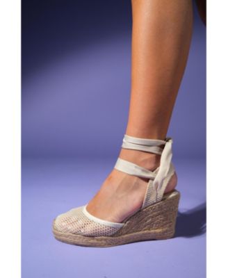 Lions Mesh Leather Wedge Espadrilles Sandal (Women)