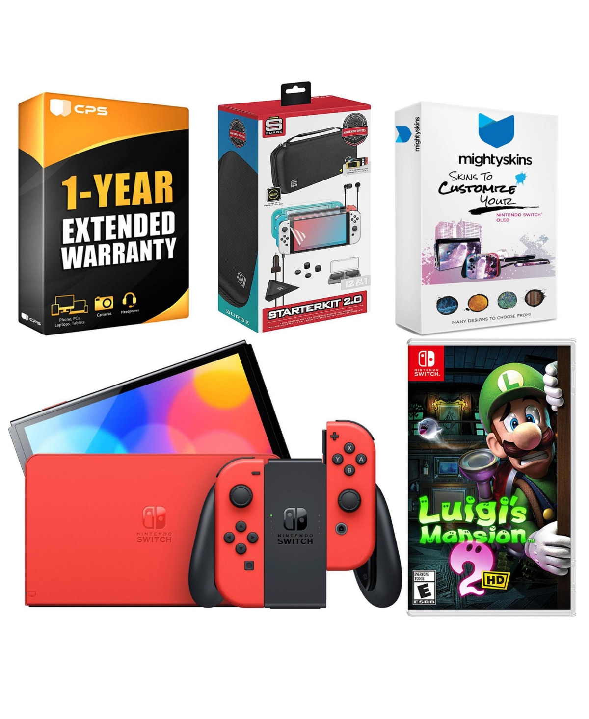 Nintendo Switch Oled Mario Red Edition with Luigi s Mansion 2 Hd, Surge Accessory Gaming Kit