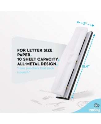 3 Hole Punch Heavy Duty, 3 Ring Hole Puncher for Binder, 10 Sheet Adjustable Paper Punch, Metal Three Hole Punch with Built-in Waste Chip Tray, Desktop 3 Hole Puncher Rubber Base, White - by Enday