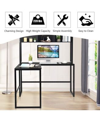 Industrial L-Shaped Desk Bookshelf 55 Inch Corner Computer Gaming Table