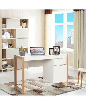 Modern Computer Desk Writing Workstation with Cabinet and Drawer