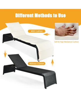 2PCS Adjustable Rattan Recliner Chaise Lounge Chair w/ Cushion Outdoor Patio