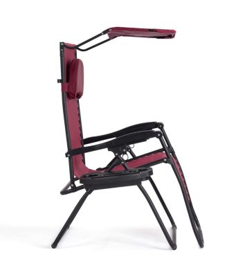 Folding Recliner Zero Gravity Lounge Chair W/ Shade Canopy Cup Holder