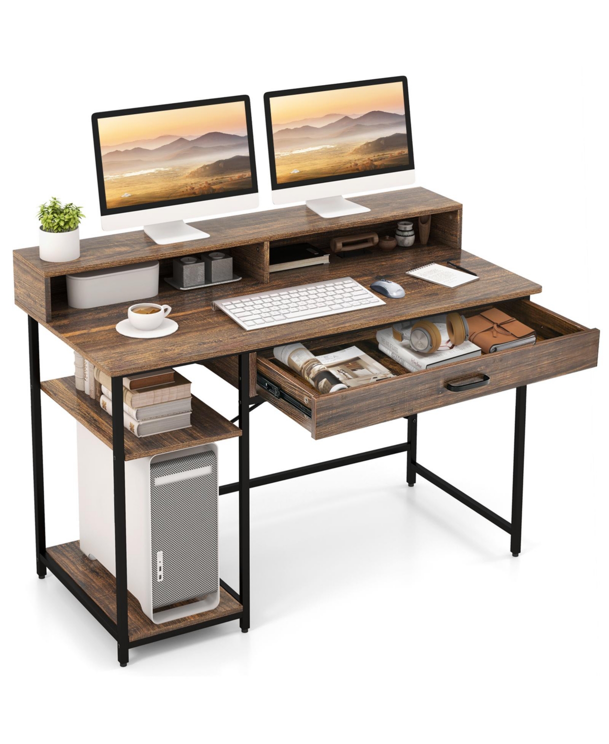 48 Inch Computer Desk with Monitor Stand Drawer and Shelves