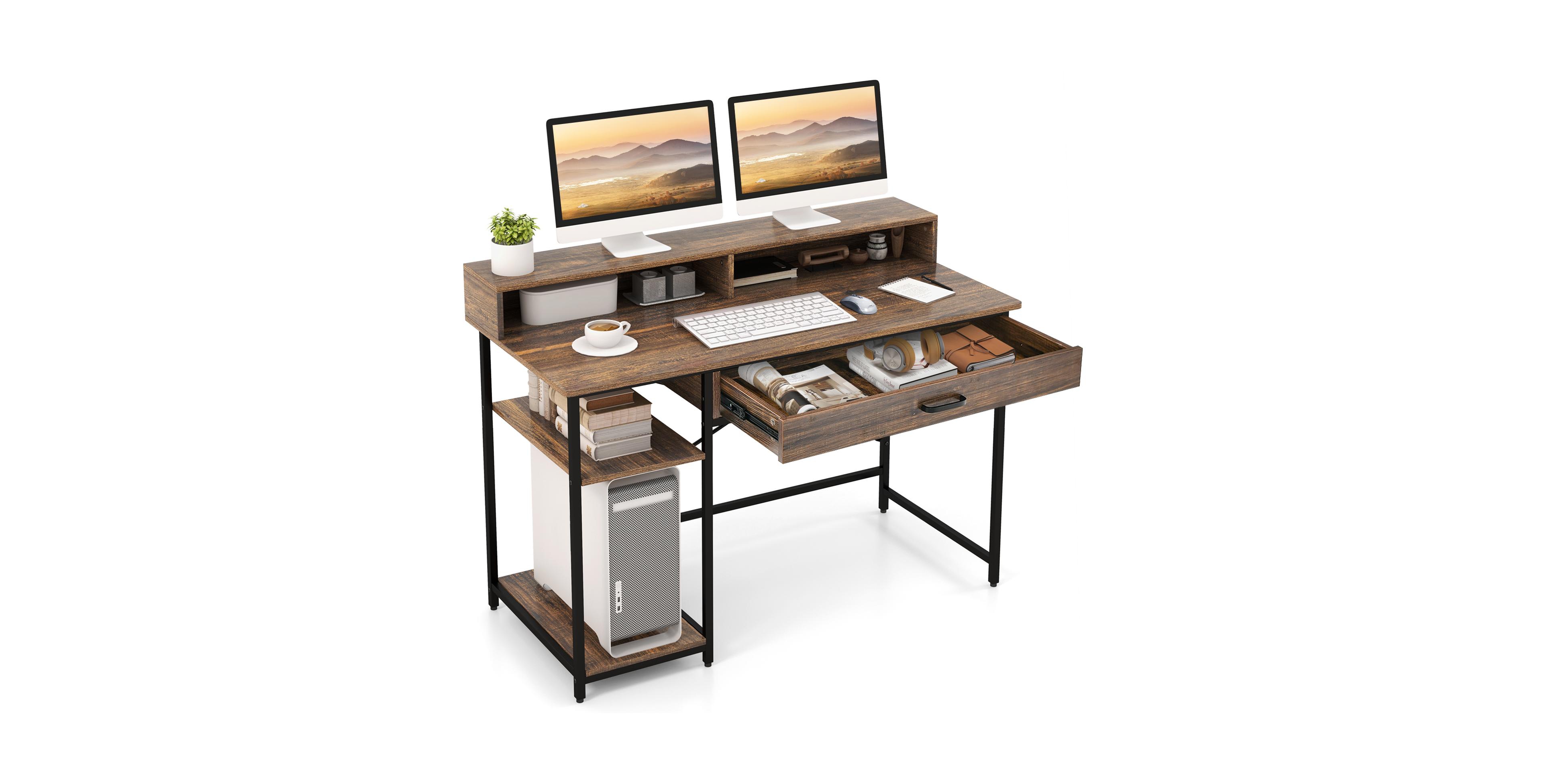 48 Inch Computer Desk with Monitor Stand Drawer and Shelves