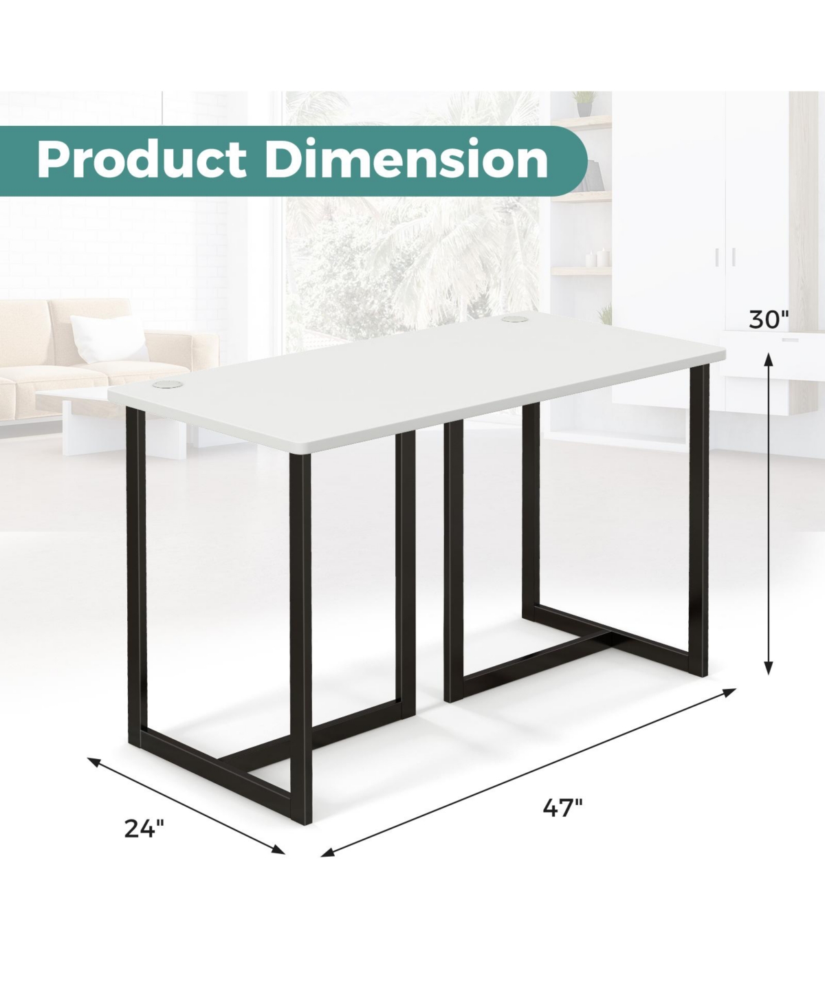 Modern Computer Desk 47 Inch Writing Study Table with Metal Frame