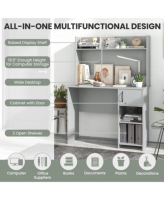 Home Office Desk with Raised Display Shelf and 2 Open Shelves