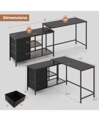L-shaped Computer Desk with Power Outlet for Working Studying Gaming
