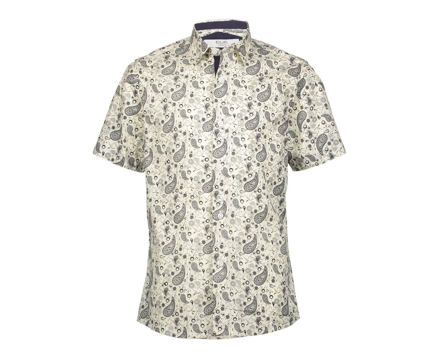 Big Boys White Short Sleeve Paisley Slim Fit Shirt