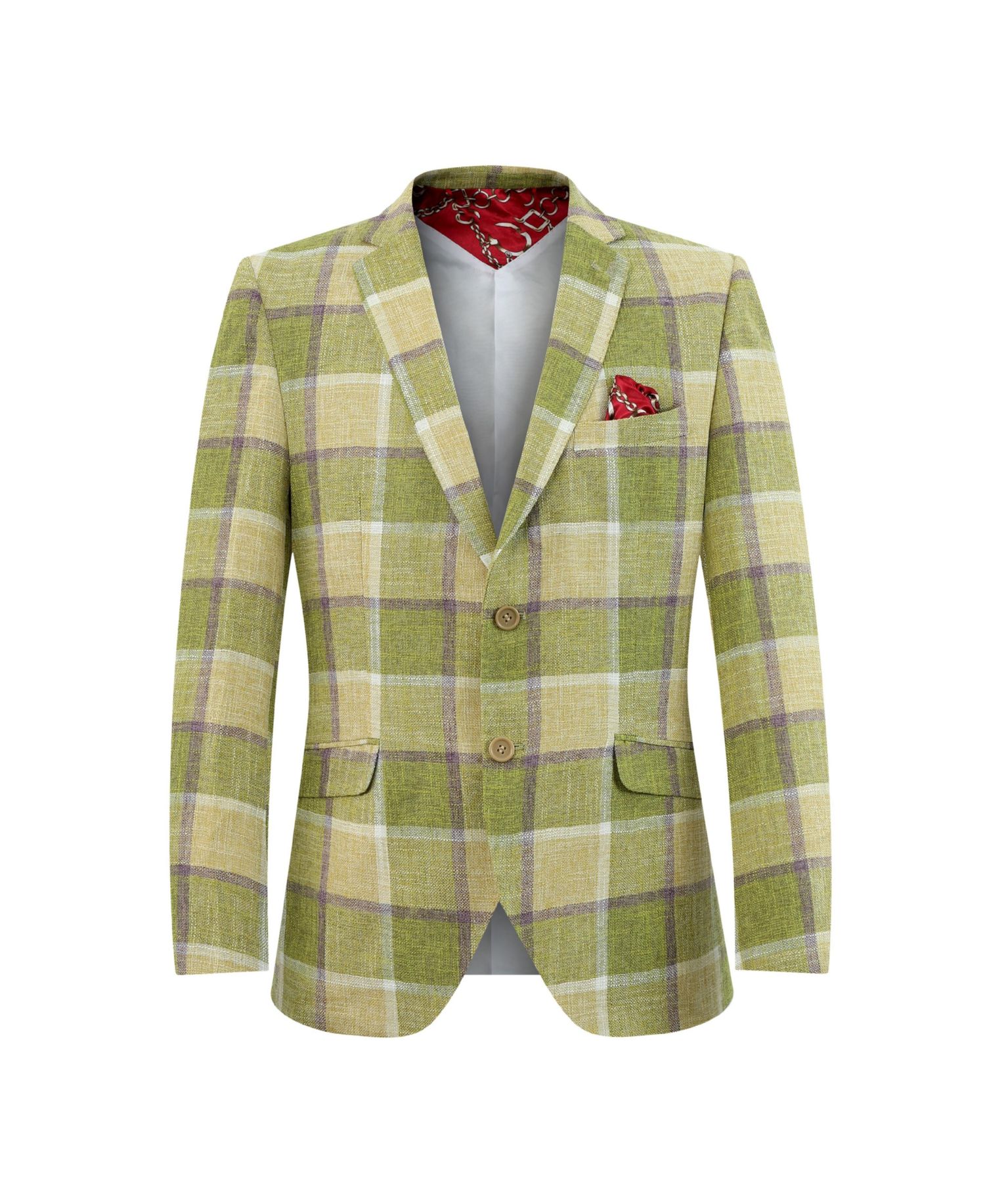 Boys Green Slim Fit Plaid Blazer