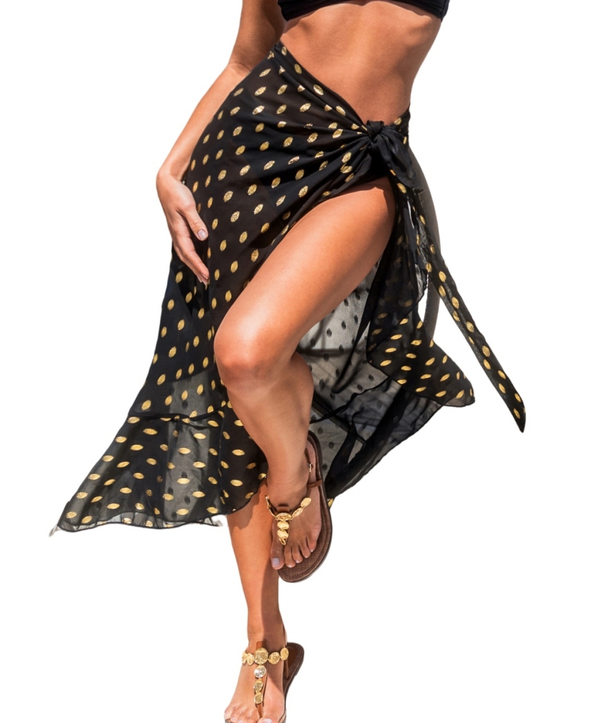Women's Gleaming Gold Dust Polka Dot Cover-Up Sarong - Black