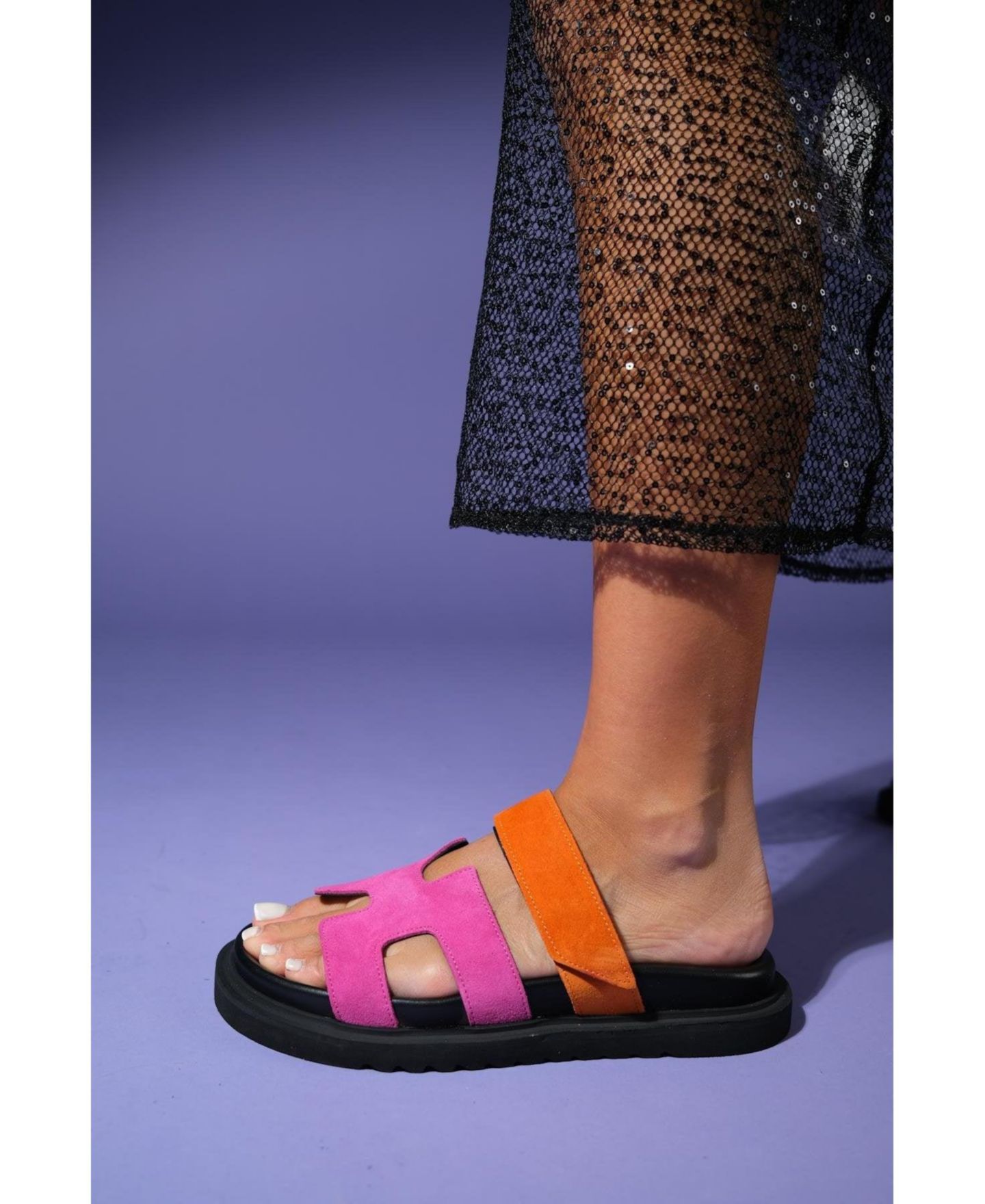Женские сандалии Forever & Always Shoes Morte Leather Slide (Women), цвет: Фуксия оранжевый замшевый кожаный — фото 6