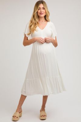 Olive Smocked Ruffle Maternity Dress