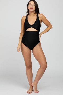 Maternity Black Ruched Sides Front Cutout One Piece Swimsuit