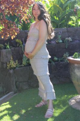 Maternity Taupe Leaf Print Smocked Fitted Midi Dress