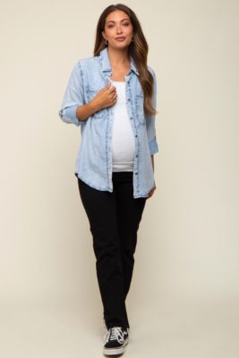 Maternity Charcoal Chambray Rolled Cuff Shirt