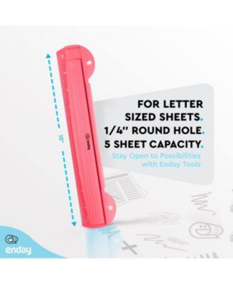 3 Hole Punch Pink, Portable Hole Puncher for 3 Ring Binder, 3 Sheets Capacity, Removable Chip Tray, 10” Ruler for School, Office, 1 Pc-by Enday