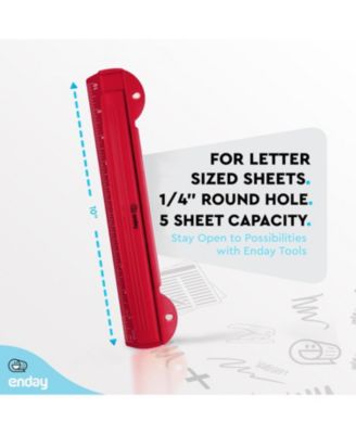 3 Hole Punch Pink, Portable Hole Puncher for 3 Ring Binder, 3 Sheets Capacity, Removable Chip Tray, 10” Ruler for School, Office, 1 Pc-by Enday