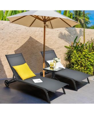Set of 2 Outdoor Chaise Lounge Chair Adjustable Patio Recliner w/ Wheels