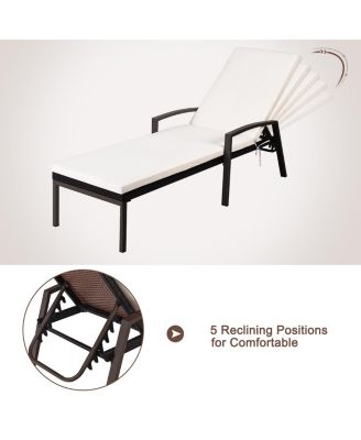 Adjustable Rattan Chaise Recliner Lounge Chair Patio Outdoor w/ Cushion