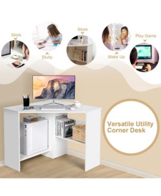 Corner Computer Desk Triangle Writing Workstation with Storage Shelf