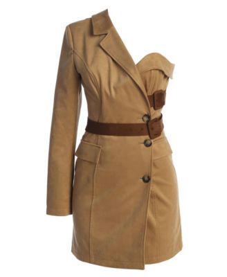 Women's One Shoulder Suede Blazer Dress