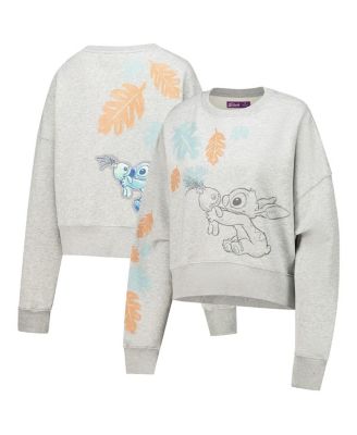 Freeze Max - Women's Heather Gray Lilo and Stitch Hold on Tight Loose Fit Cropped Pullover Sweatshirt