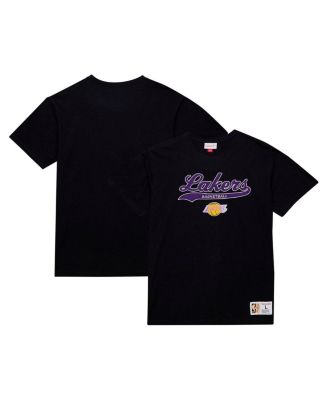 Mitchell & Ness - Men's  Black Los Angeles Lakers Hardwood Classics Felt applique Slub T-Shirt