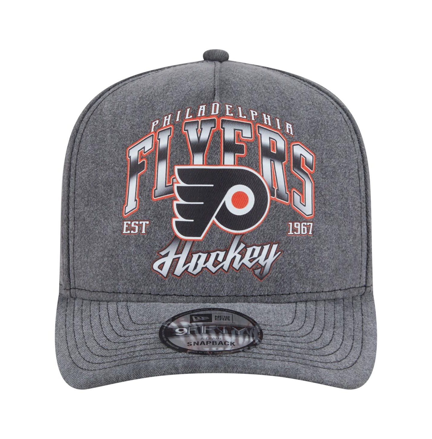 Мужская кепка New Era Charcoal Philadelphia Flyers Throwback Washed A-Frame Pre-Curved 9FIFTY Snapback Hat — фото 2