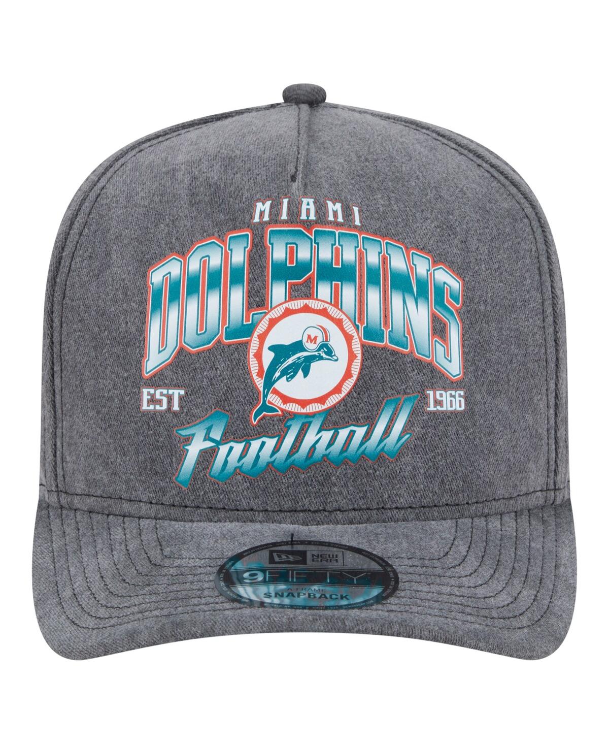 New Era Men's Black Miami Dolphins Throwback Washed A-frame 9fifty Snapback Hat