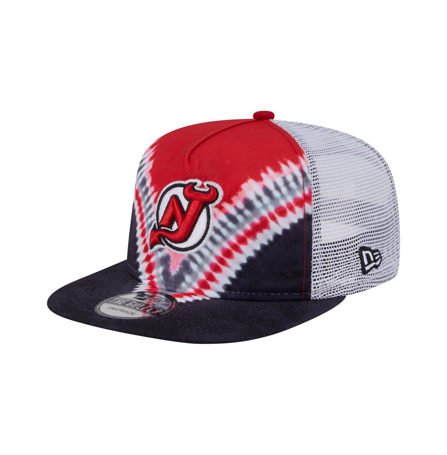 Мужские головные уборы New Era Black/Red New Jersey Devils Throwback V-Dye Adjustable Golfer Hat — фото 1