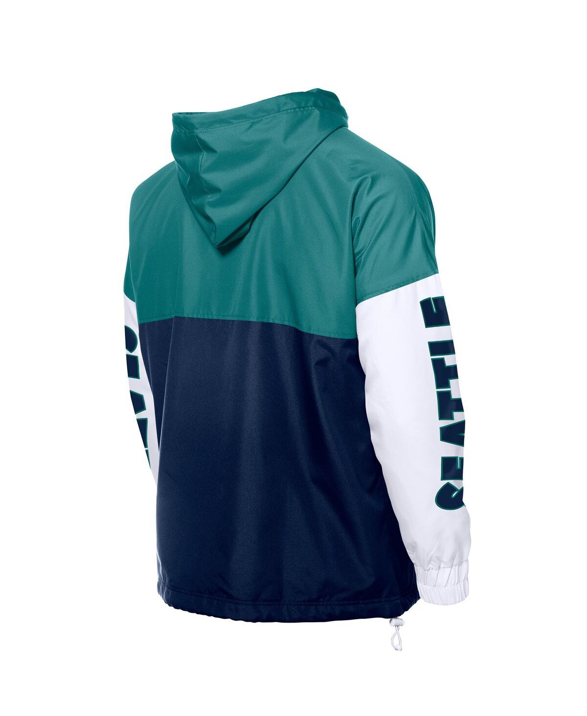 NEW ERA MEN'S NAVY/AQUA SEATTLE MARINERS COLOR BLOCK FULL-ZIP HOODIE WINDBREAKER JACKET 