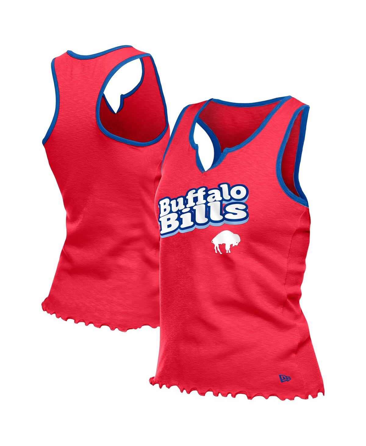 NEW ERA WOMEN'S RED BUFFALO BILLS LETTUCE HEM NOTCH NECK TRI-BLEND TANK TOP 