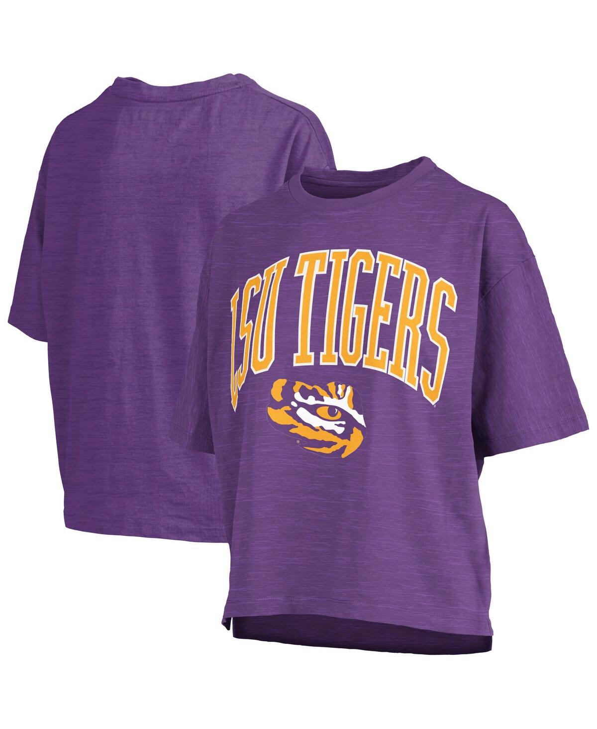 PRESSBOX WOMEN'S PURPLE LSU TIGERS NELSON ARCH OVER LOGO WAIST LENGTH OVERSIZED SLUB T-SHIRT 