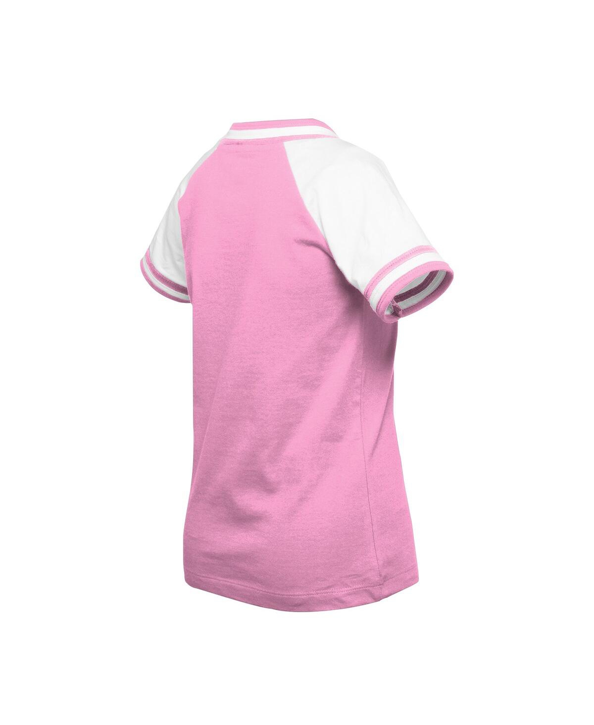 NEW ERA BIG GIRLS PINK LOS ANGELES DODGERS MOMMY ME RAGLAN V-NECK T-SHIRT 