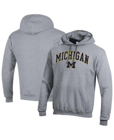 Мужское худи Champion Navy Michigan Wolverines Arched Logo Fleece Pullover, цвет: Меланжевый серый