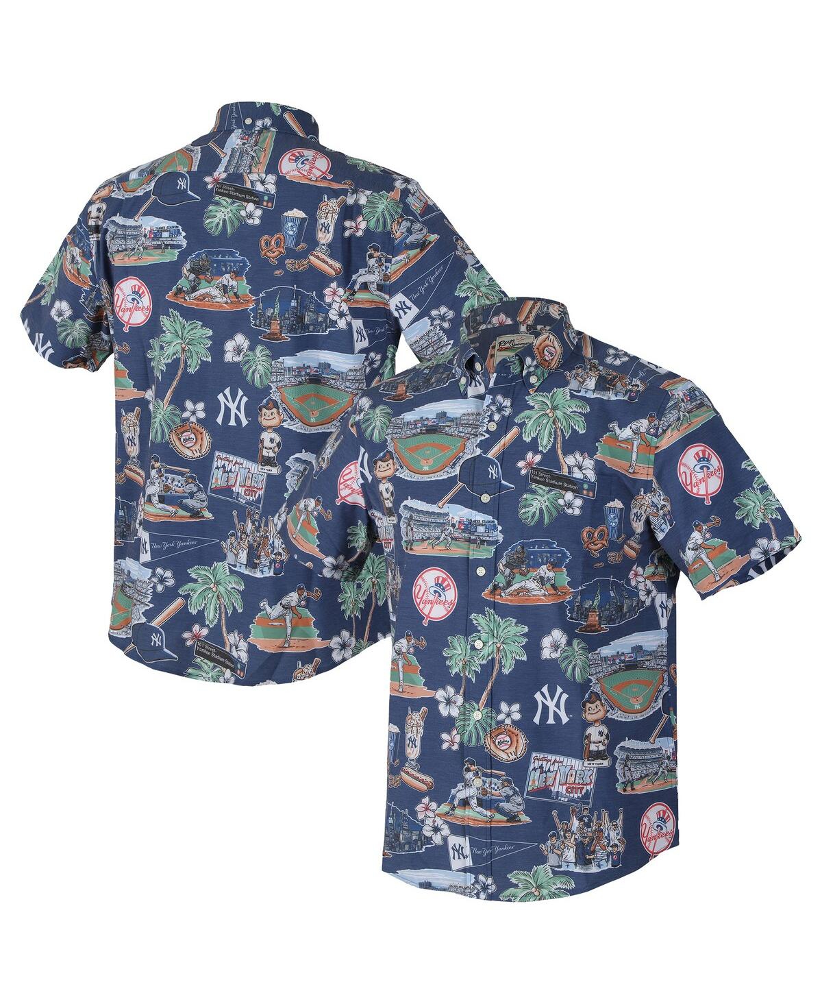 Men's Navy New York Yankees Scenic Tri-Blend Button-Down Shirt - Navy