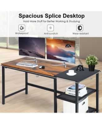 59 Inch Industrial Computer Desk with 2 Tier Storage Shelves for Home Office